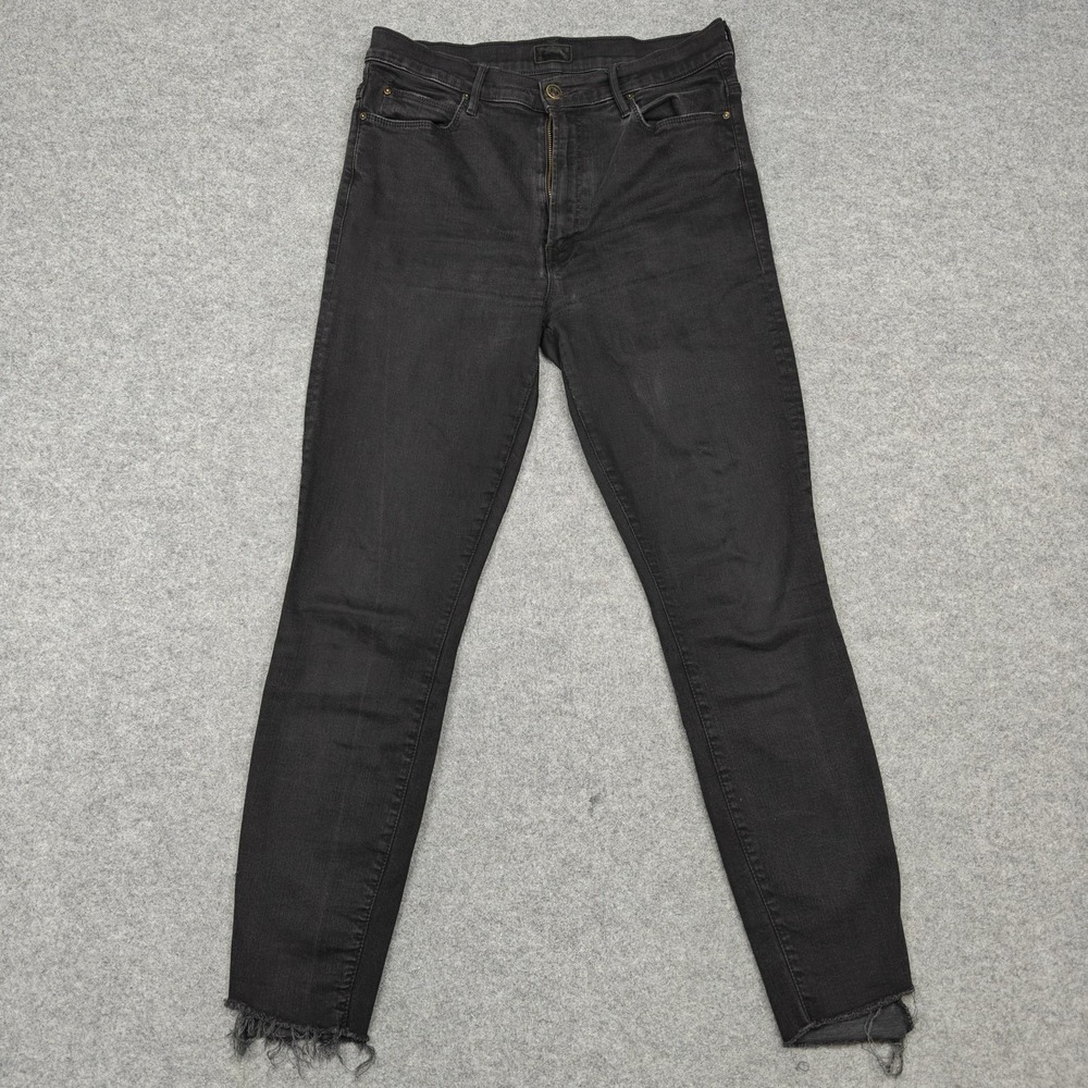 Mother The Stunner Zip Ankle Step Fray Jeans Womens 31 Black Stretch Denim